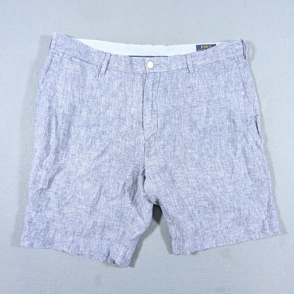 Polo Ralph Lauren Linen Shorts Mens 38 Classic Fit Light Blue Melange Flat Front